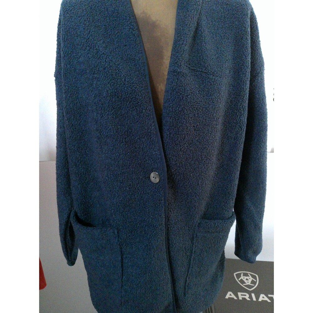 NWOT $140 M Petite Pure Jill button Cardigan Blue Teddy Bear Pockets New